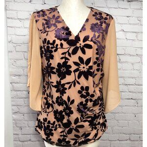 Floral Velvet Burnout Sheer Purple Whimsygoth Fairy Bell Sleeve Blouse Sz XL